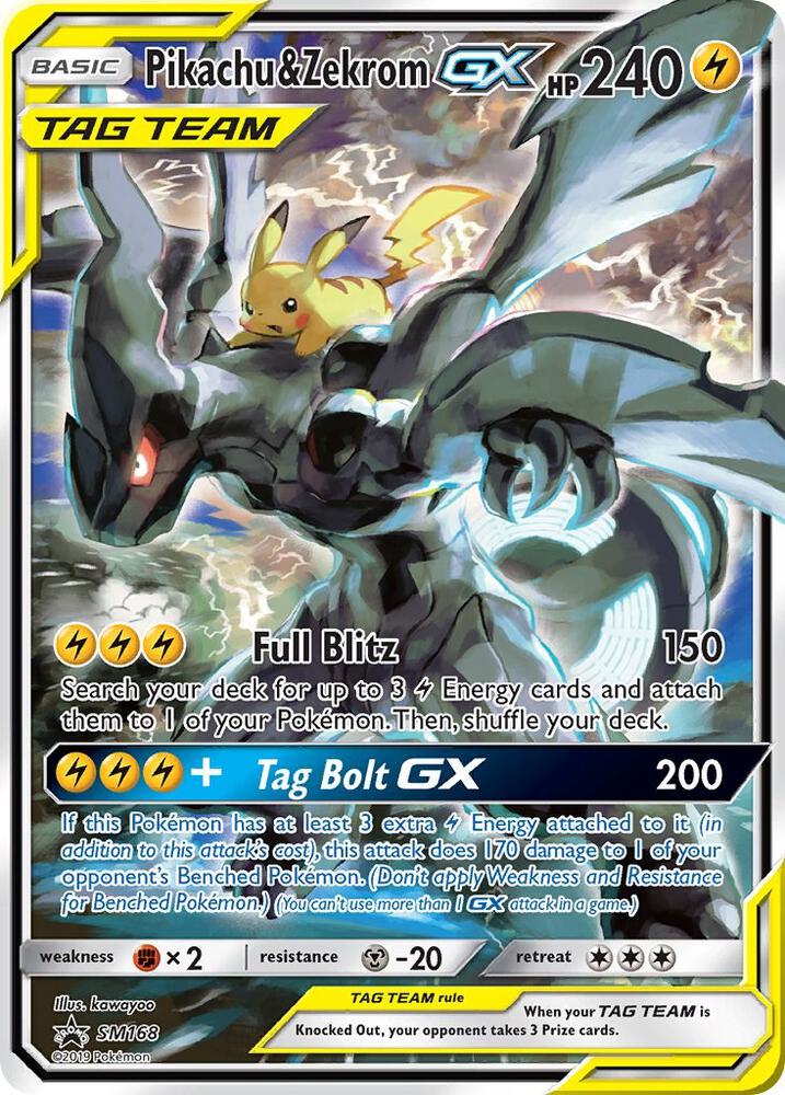 Pikachu & Zekrom GX SM168 card from SM Promos
