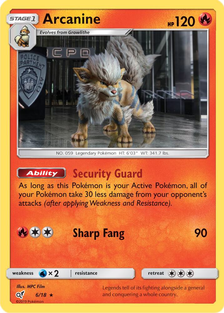 Arcanine 6/18 card from Detective Pikachu