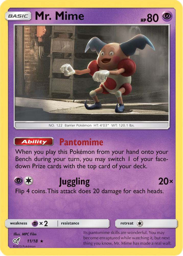 Mr. Mime 11/18 card from Detective Pikachu
