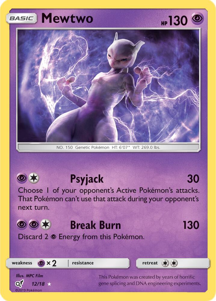 Mewtwo 12/18 card from Detective Pikachu