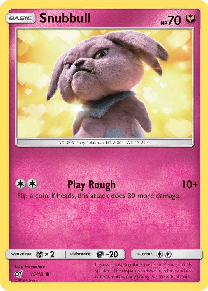 Snubbull (Holo Common) 15/18 card from Detective Pikachu