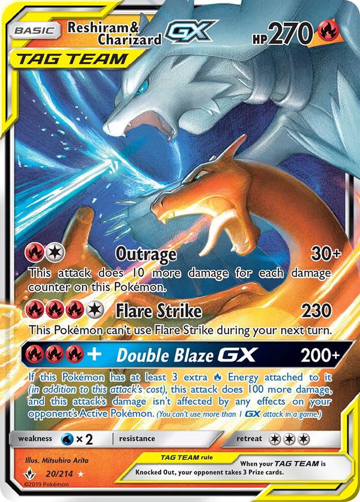 Reshiram & Charizard GX 20/214 card from SM - Unbroken Bonds