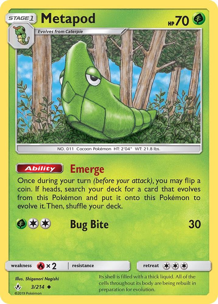 Metapod 3/214 card from SM - Unbroken Bonds