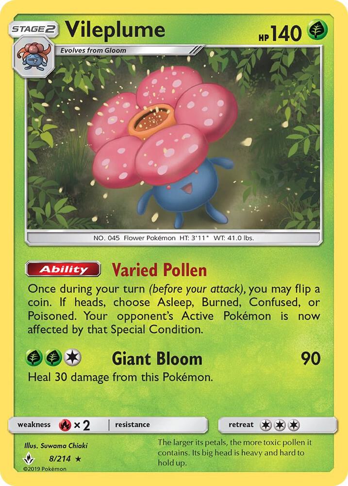 Vileplume 8/214 card from SM - Unbroken Bonds