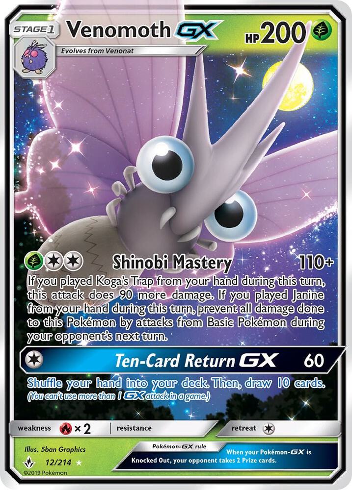 Venomoth GX 12/214 card from SM - Unbroken Bonds