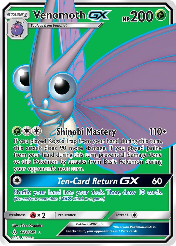 Venomoth GX (Full Art) 193/214 card from SM - Unbroken Bonds