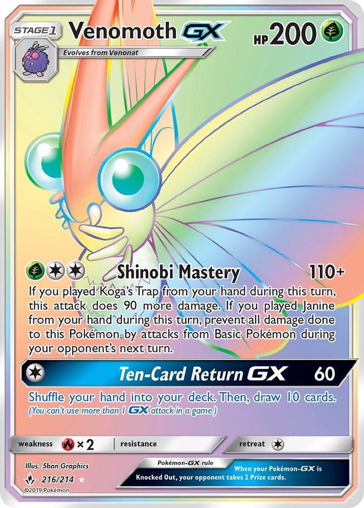 Venomoth GX (Secret) 216/214 card from SM - Unbroken Bonds