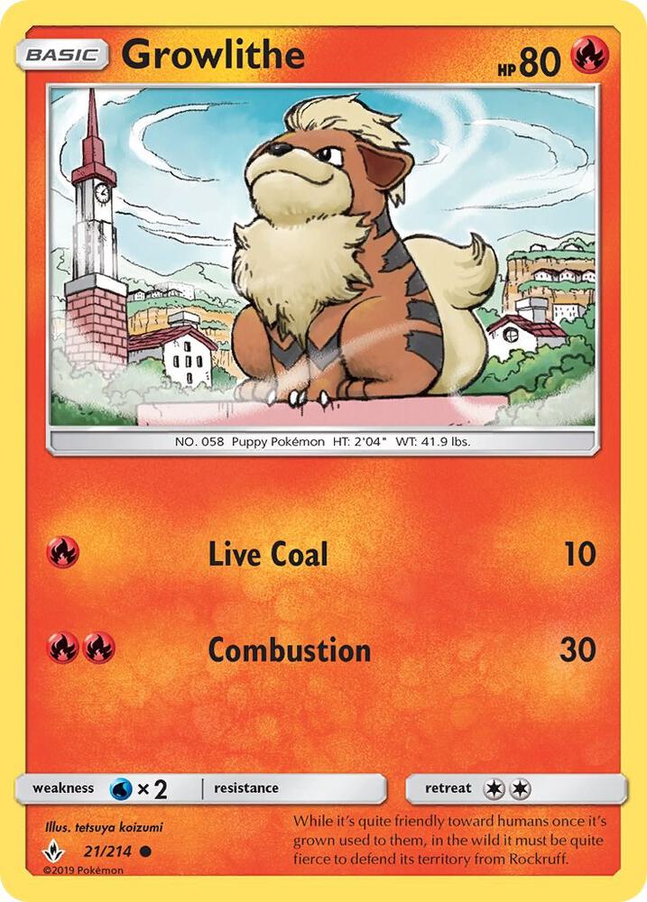 Growlithe 21/214 card from SM - Unbroken Bonds