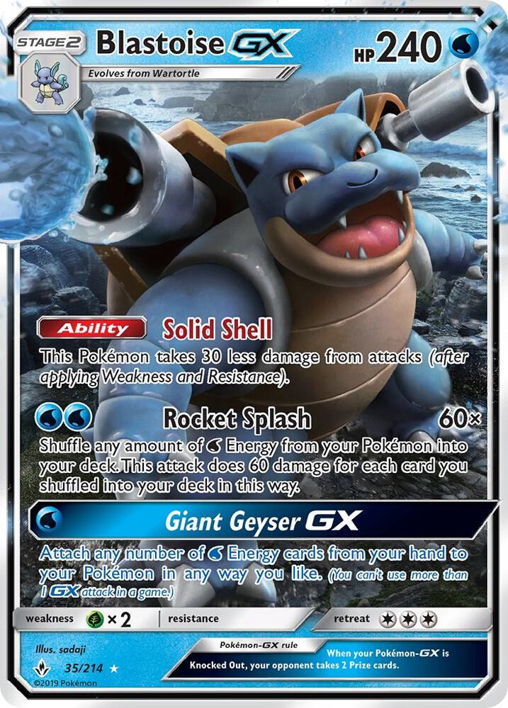 Blastoise GX 35/214 card from SM - Unbroken Bonds