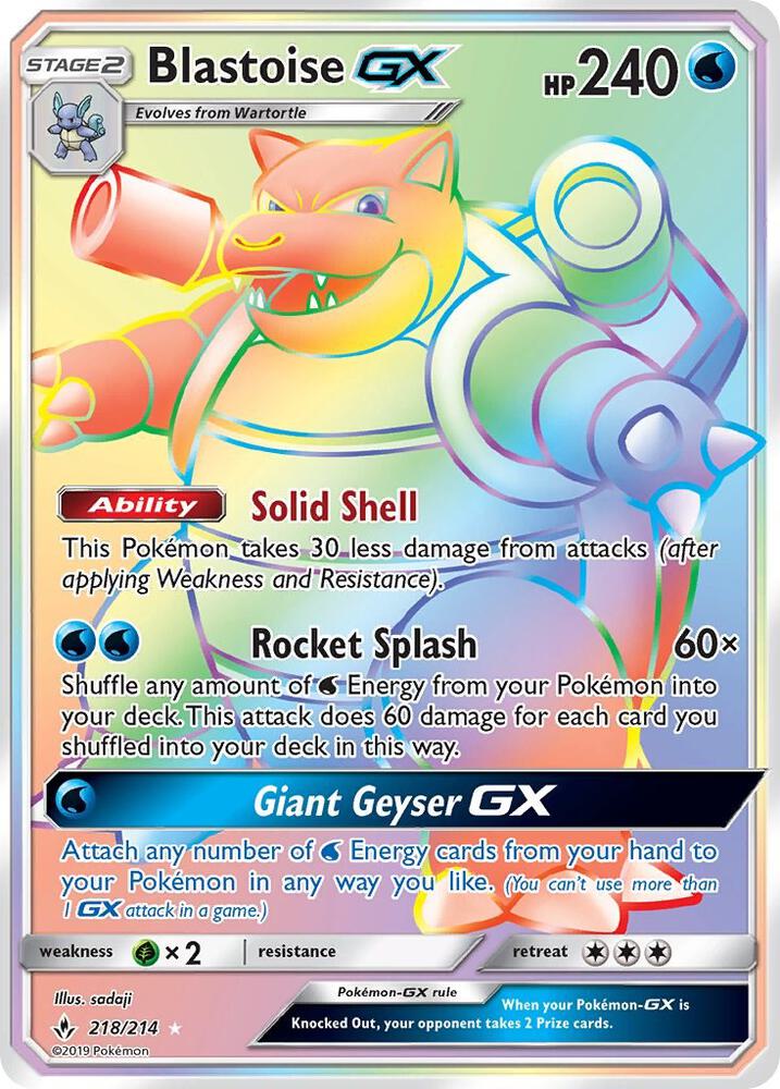 Blastoise GX (Secret) 218/214 card from SM - Unbroken Bonds