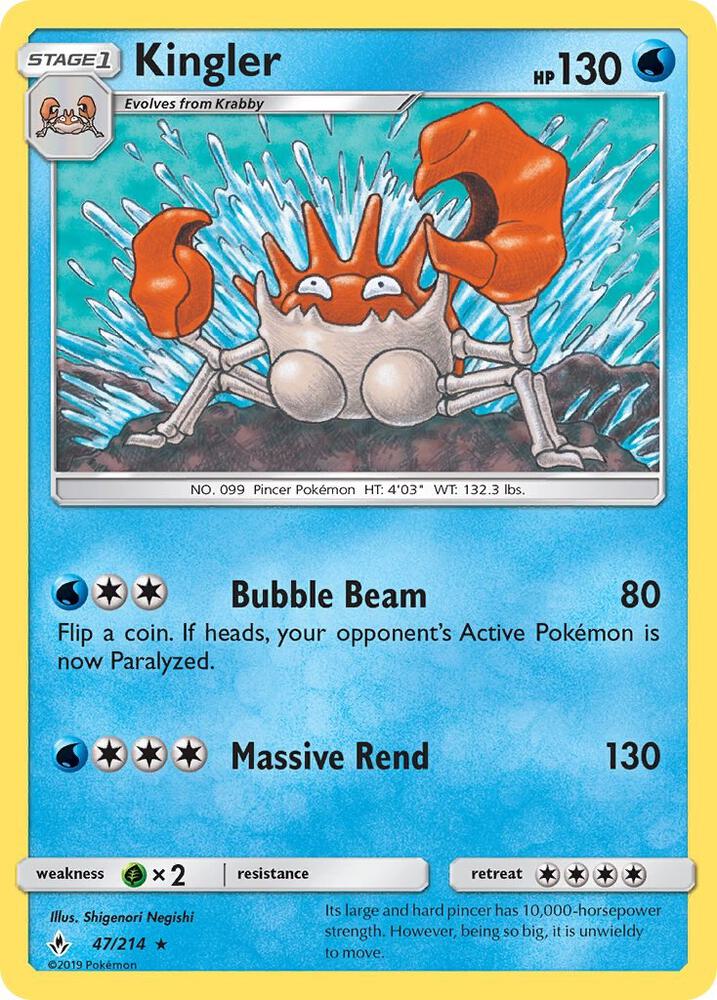 Kingler 47/214 card from SM - Unbroken Bonds