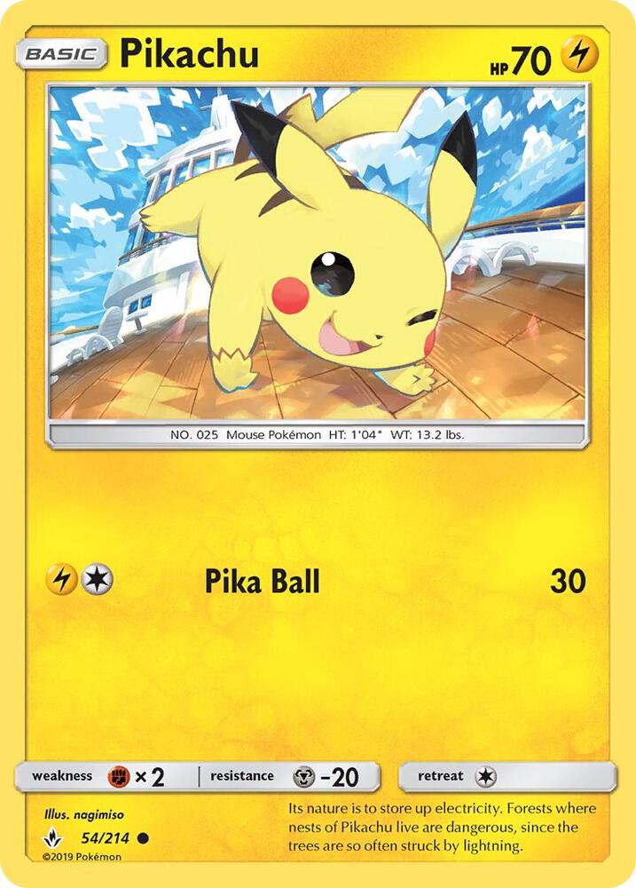Pikachu 54/214 card from SM - Unbroken Bonds