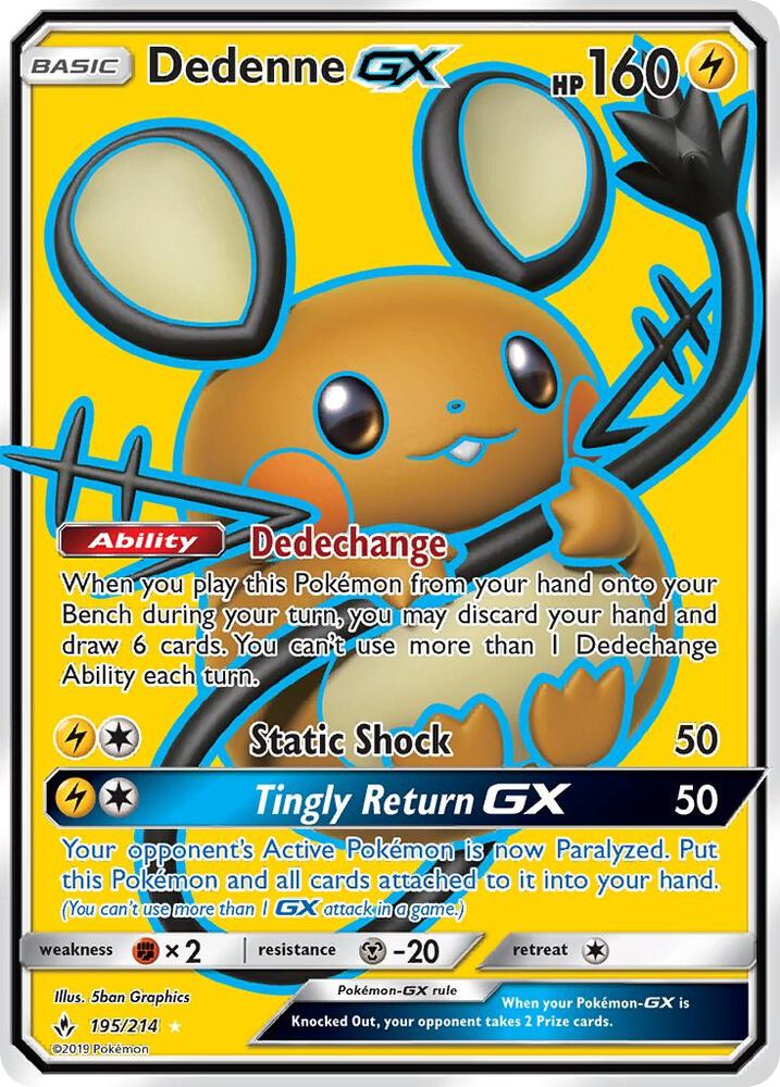 Dedenne GX (Full Art) 195/214 card from SM - Unbroken Bonds