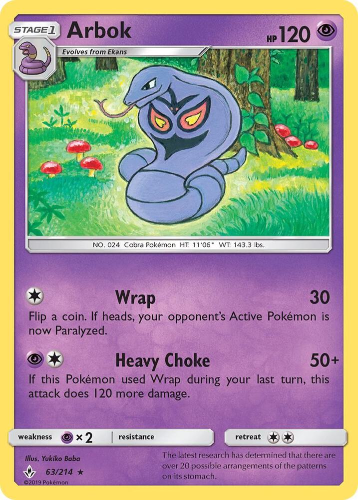 Arbok 63/214 card from SM - Unbroken Bonds