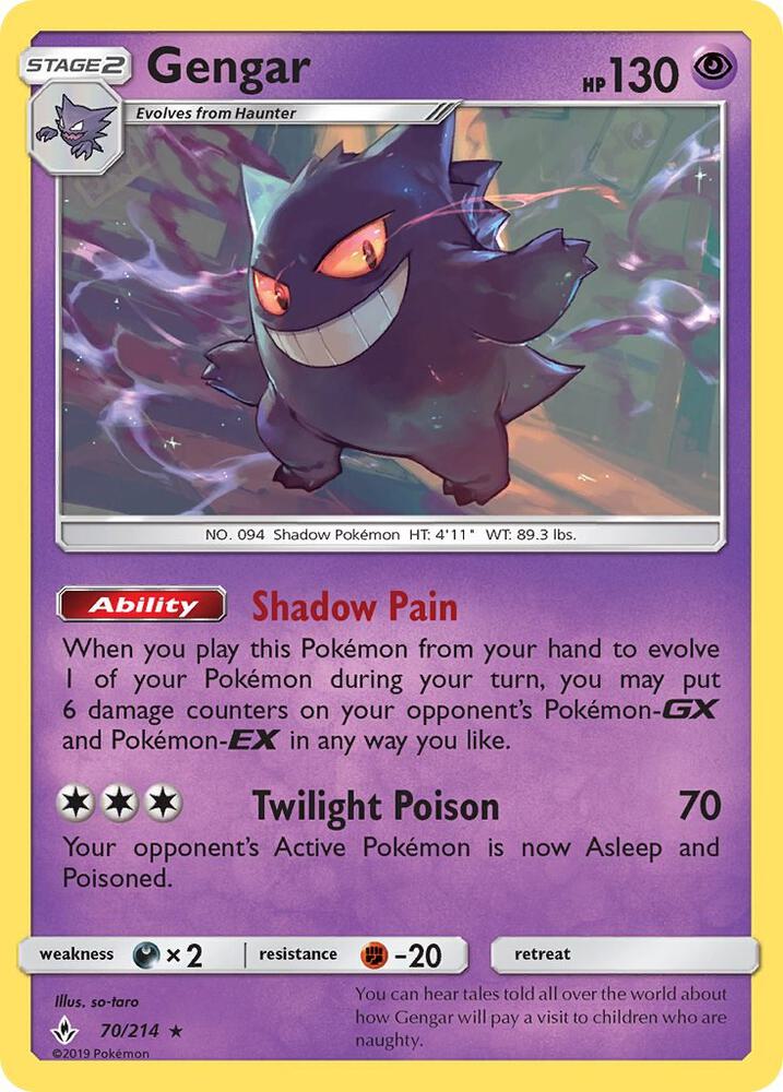 Gengar 70/214 card from SM - Unbroken Bonds