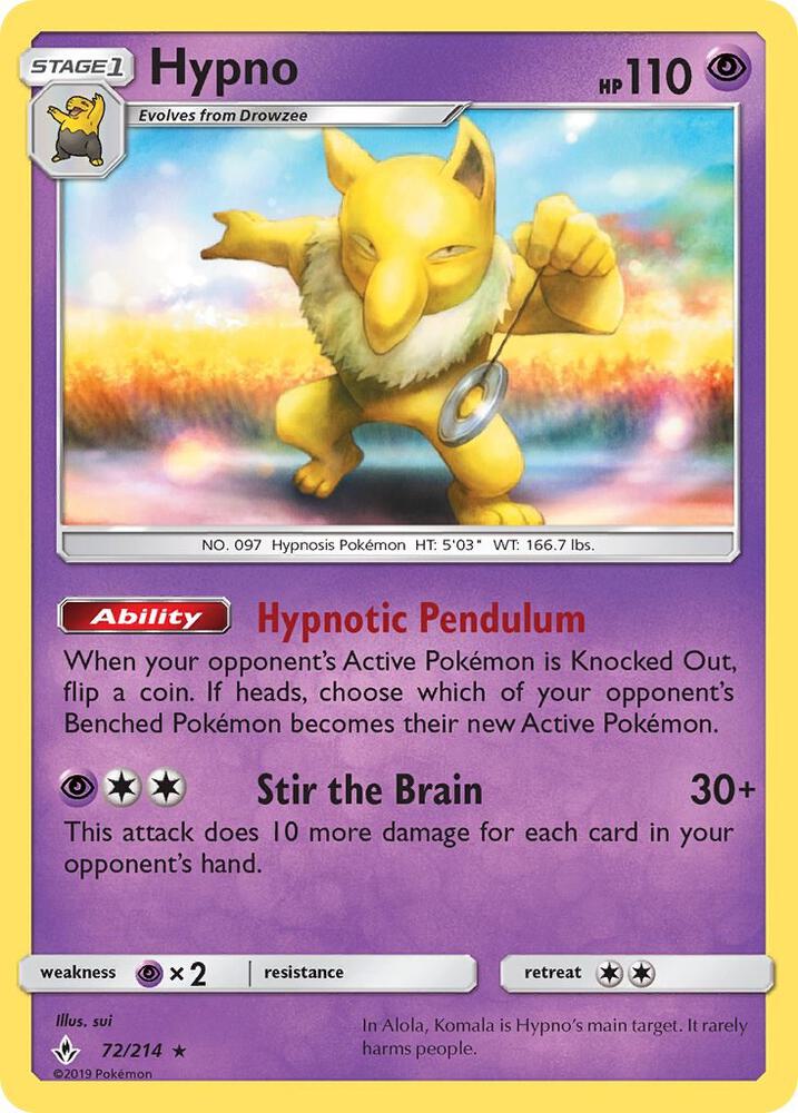 Hypno 72/214 card from SM - Unbroken Bonds