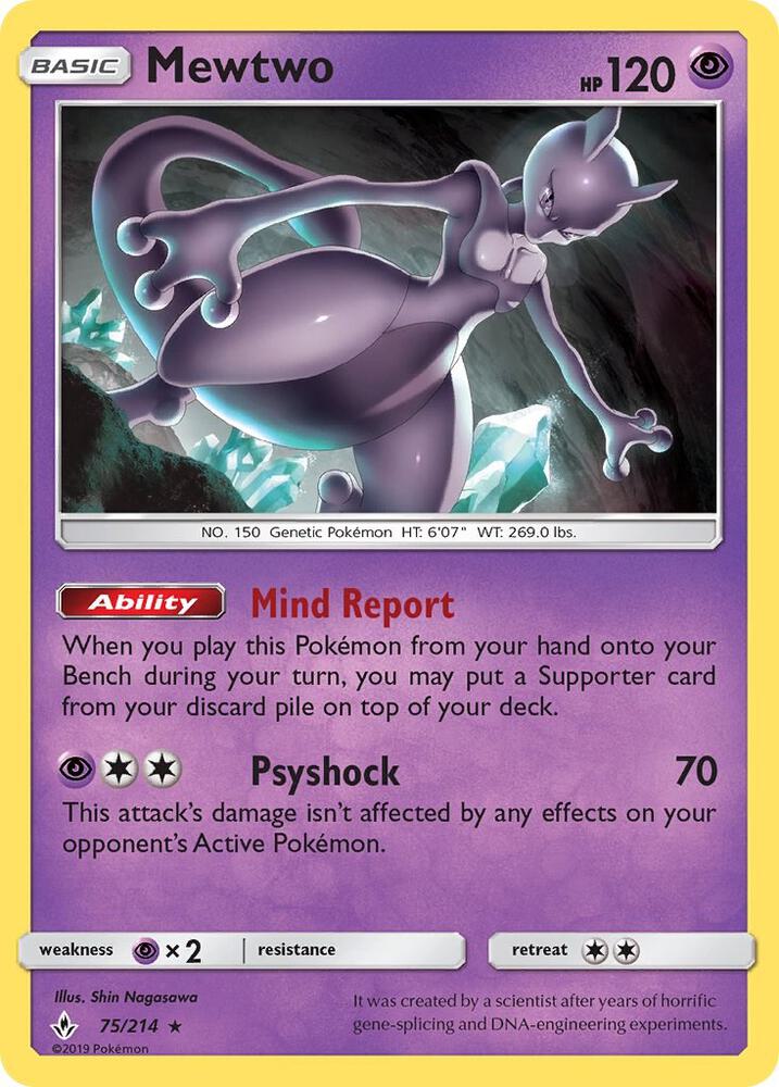 Mewtwo 75/214 card from SM - Unbroken Bonds