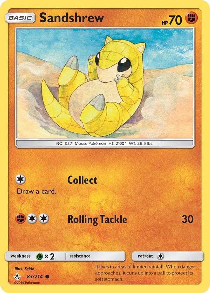 Sandshrew 83/214 card from SM - Unbroken Bonds