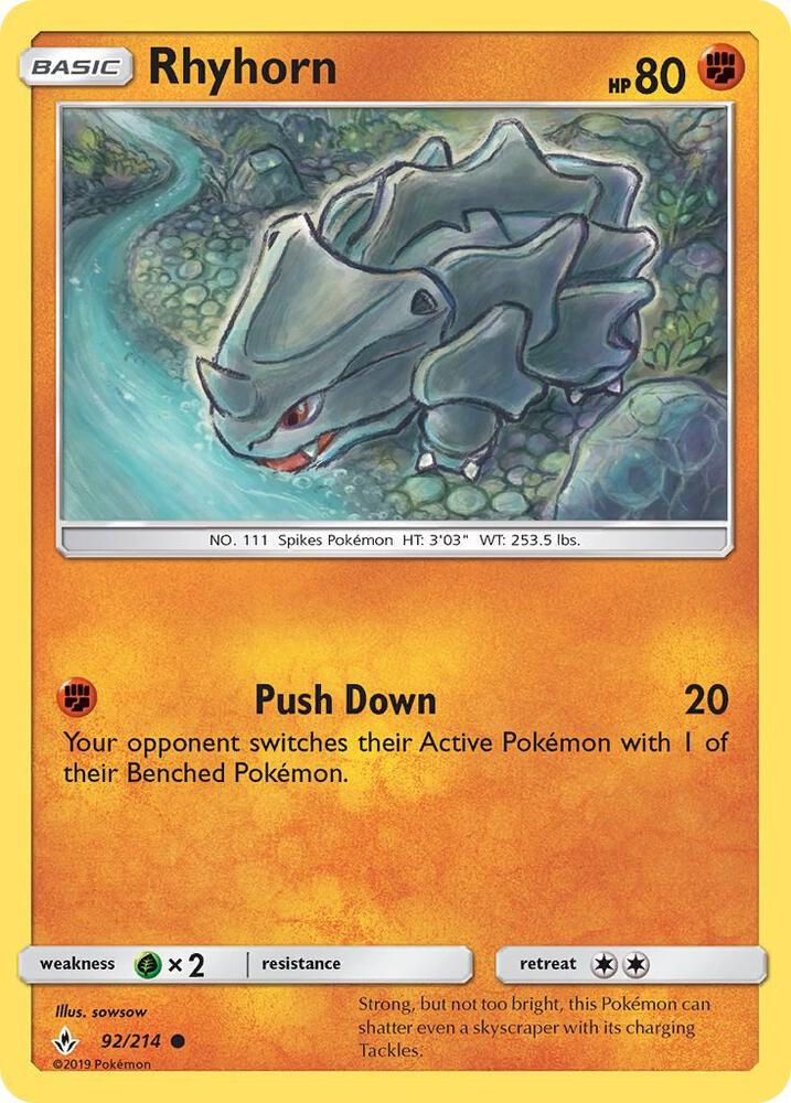 Rhyhorn (92) 92/214 card from SM - Unbroken Bonds