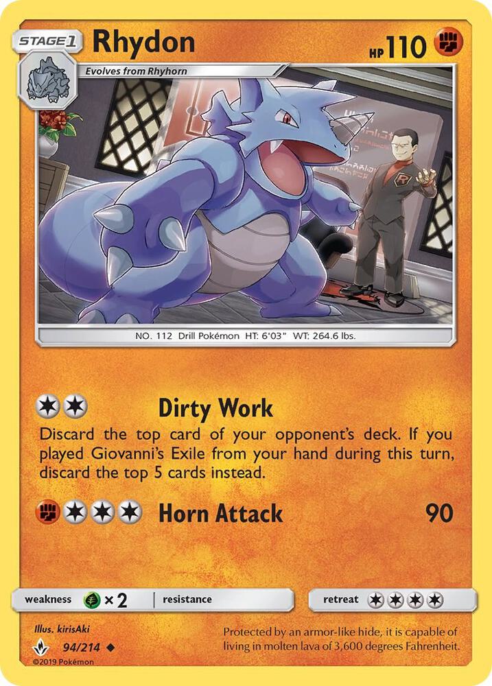 Rhydon 94/214 card from SM - Unbroken Bonds