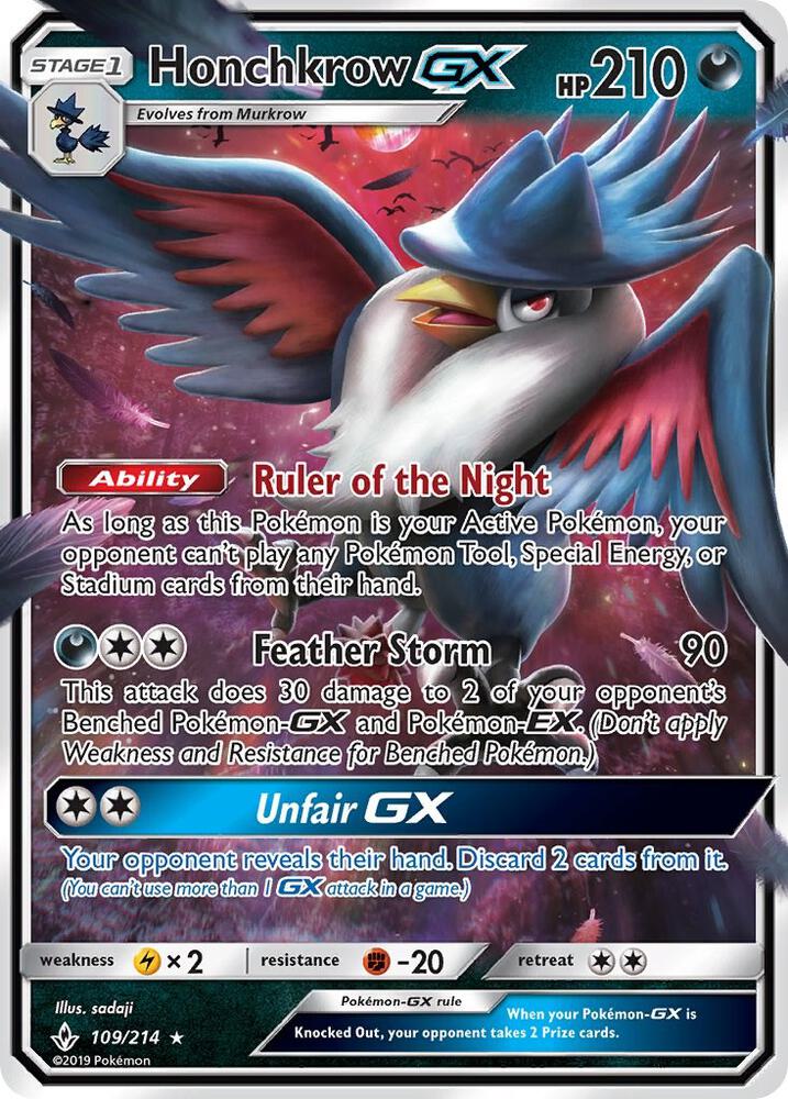 Honchkrow GX 109/214 card from SM - Unbroken Bonds