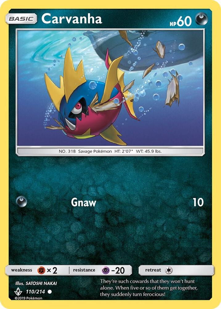 Carvanha 110/214 card from SM - Unbroken Bonds