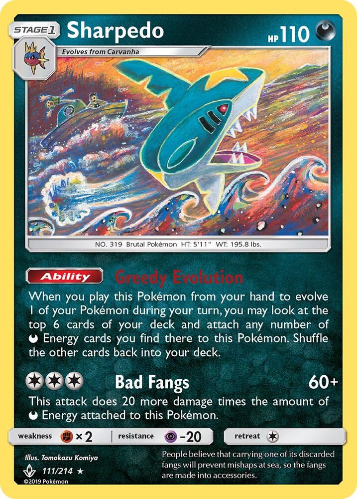 Sharpedo 111/214 card from SM - Unbroken Bonds