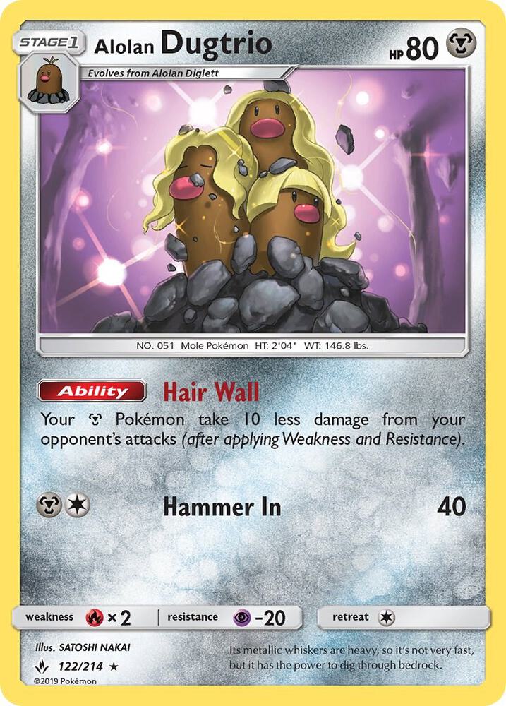 Alolan Dugtrio 122/214 card from SM - Unbroken Bonds