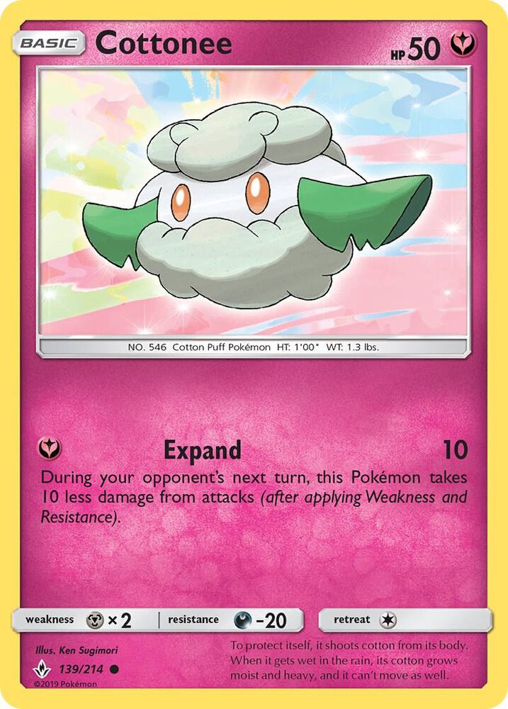 Cottonee 139/214 card from SM - Unbroken Bonds