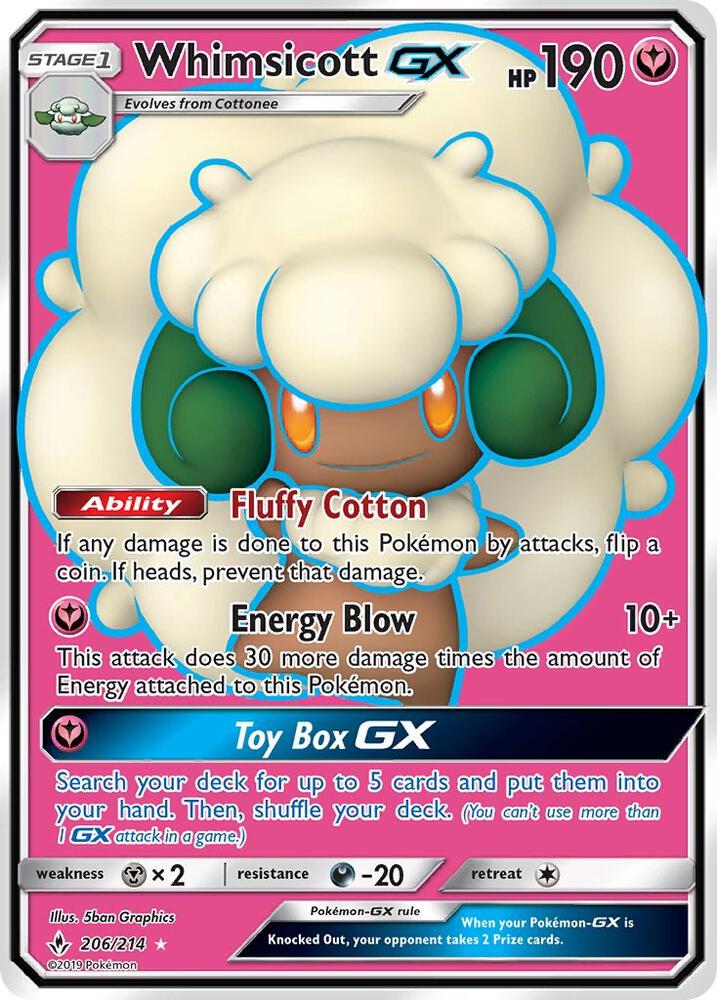Whimsicott GX (Full Art) 206/214 card from SM - Unbroken Bonds