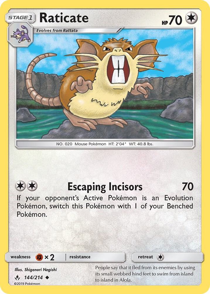 Raticate 144/214 card from SM - Unbroken Bonds