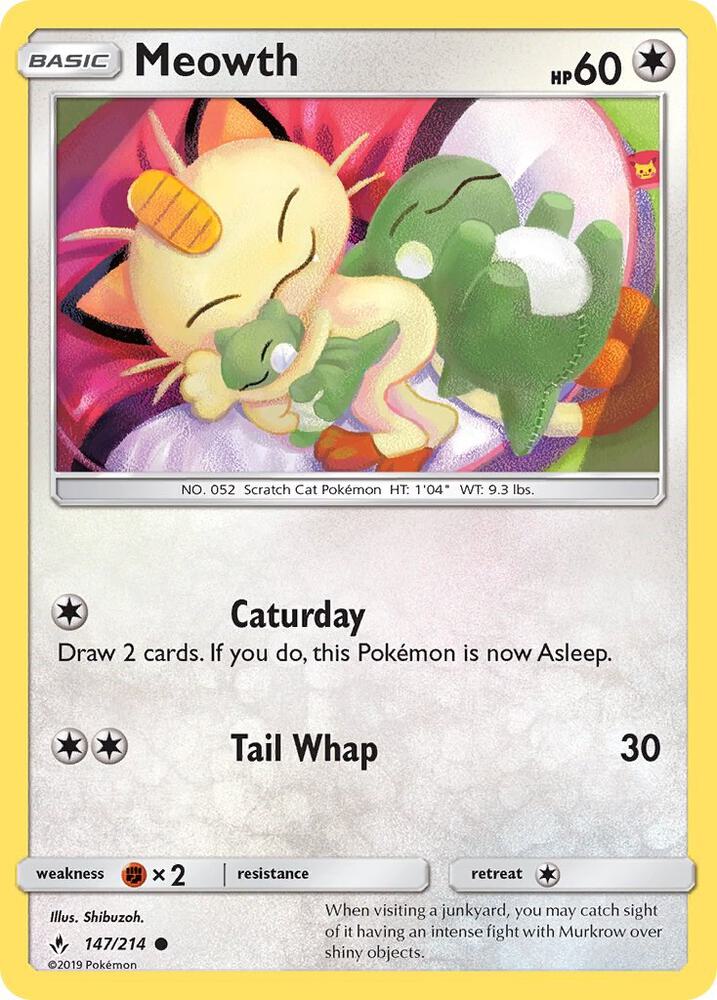 Meowth 147/214 card from SM - Unbroken Bonds