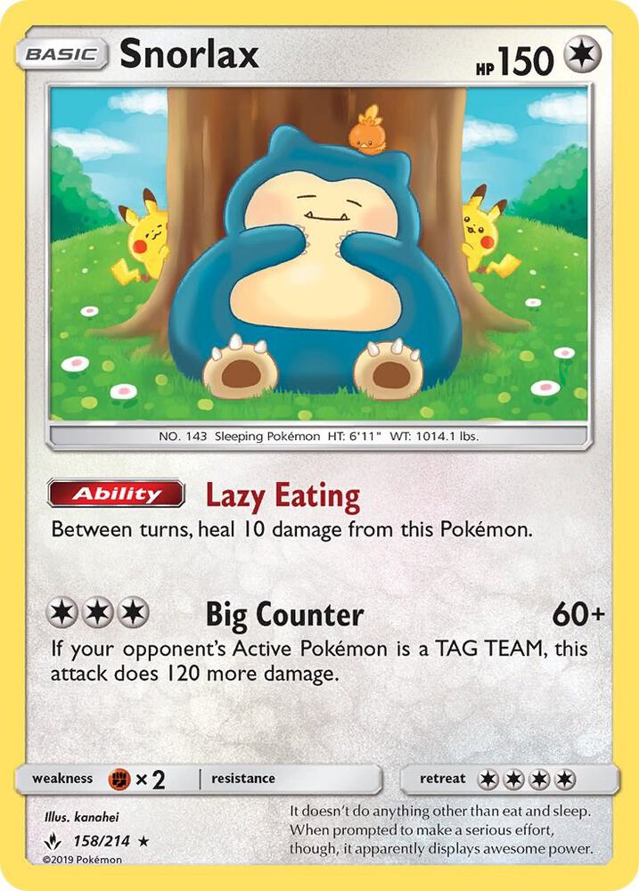 Snorlax 158/214 card from SM - Unbroken Bonds