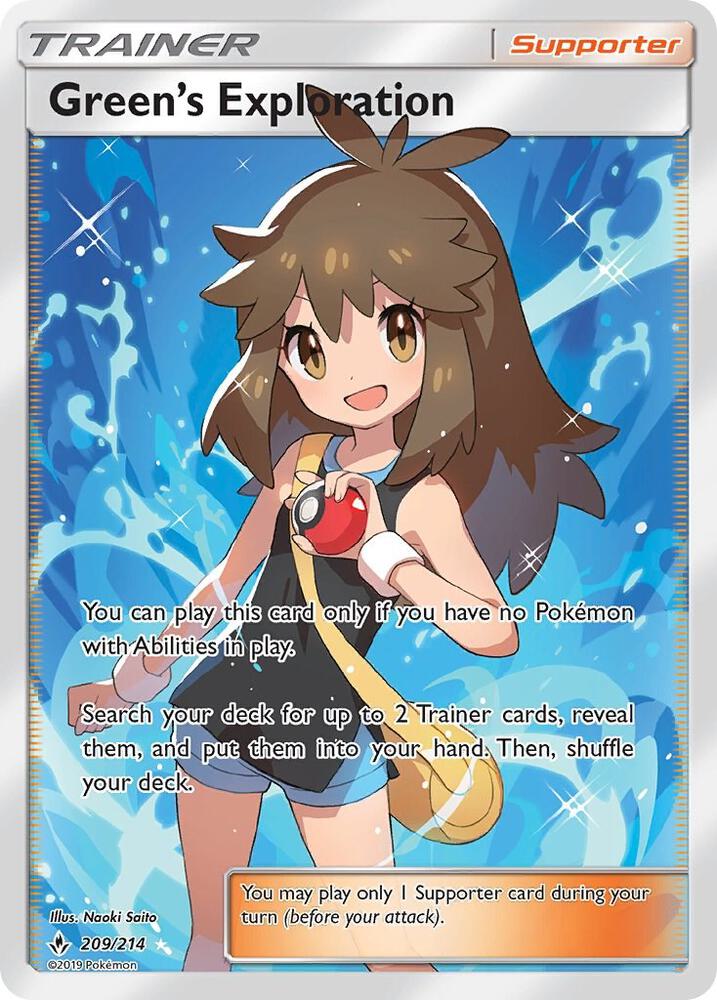 Green's Exploration (Full Art) 209/214 card from SM - Unbroken Bonds