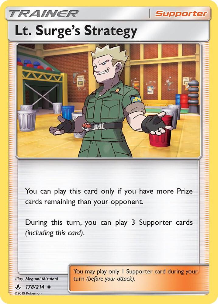 Lt. Surge's Strategy 178/214 card from SM - Unbroken Bonds