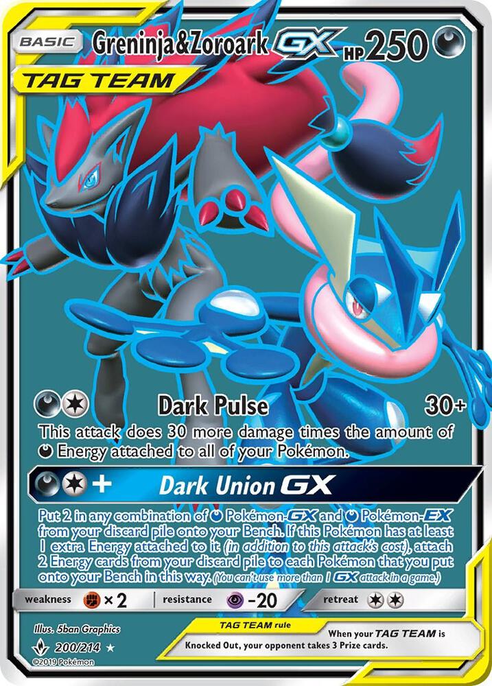 Greninja & Zoroark GX (200) (Full Art) 200/214 card from SM - Unbroken Bonds