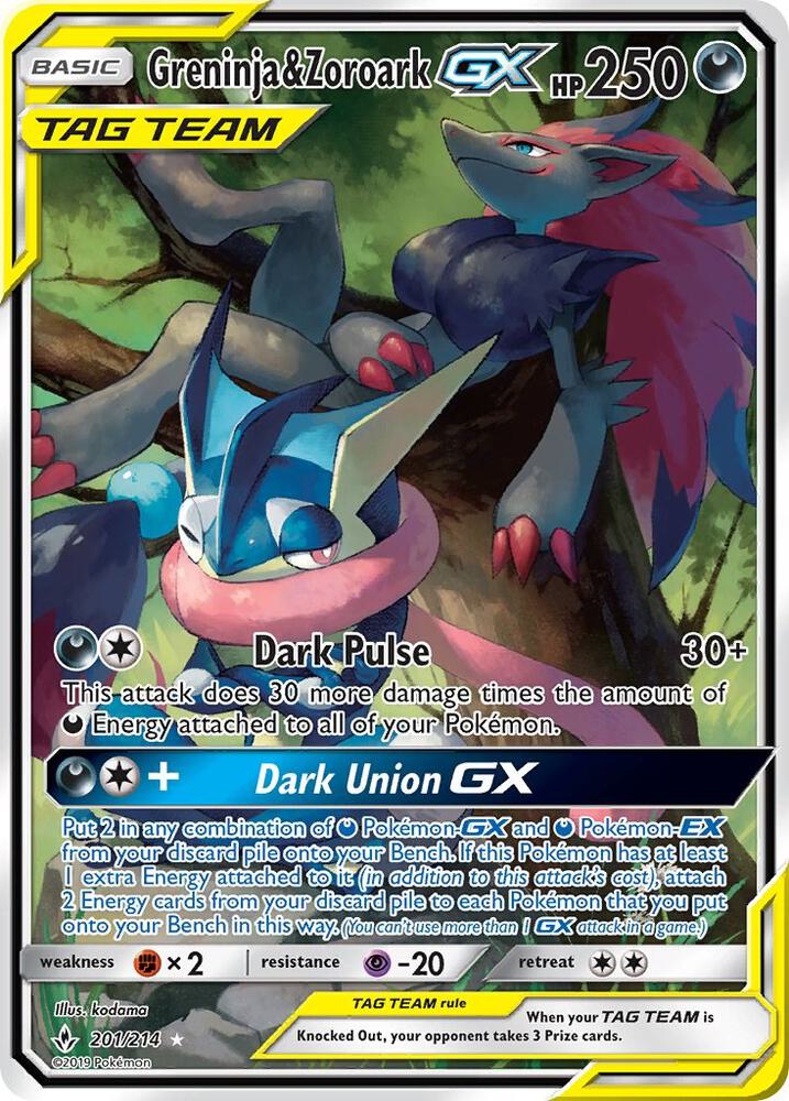 Greninja & Zoroark GX (201) (Alternate Full Art) 201/214 card from SM - Unbroken Bonds