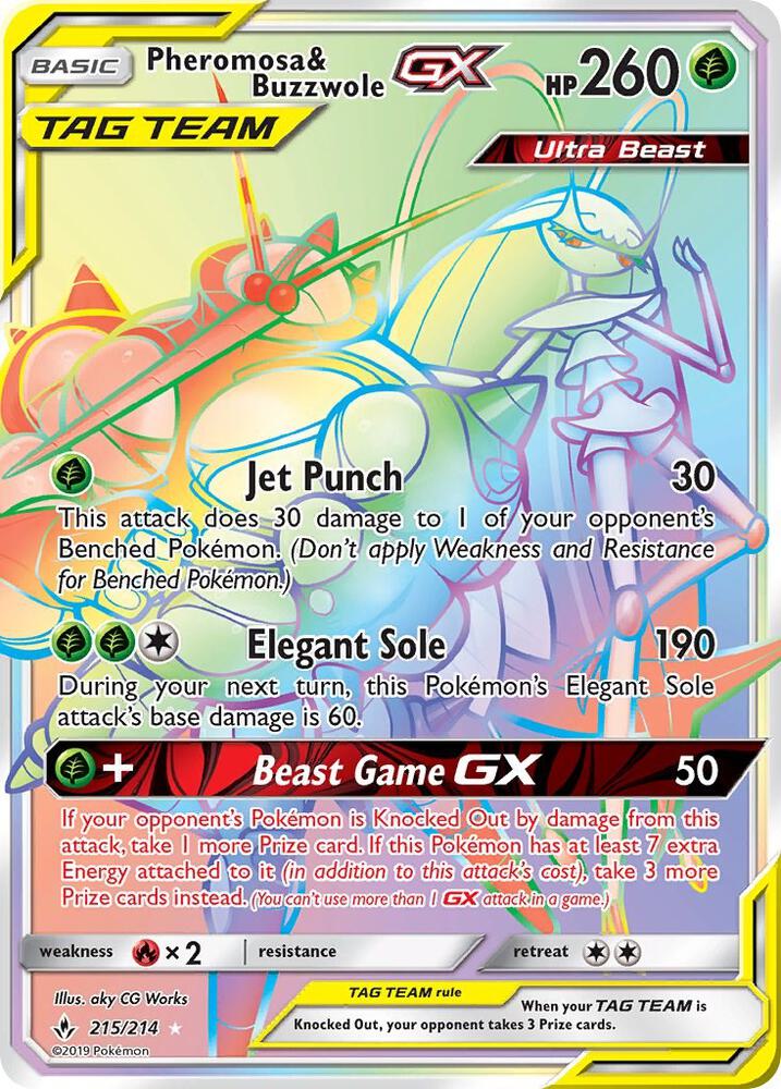 Pheromosa & Buzzwole GX (Secret) 215/214 card from SM - Unbroken Bonds