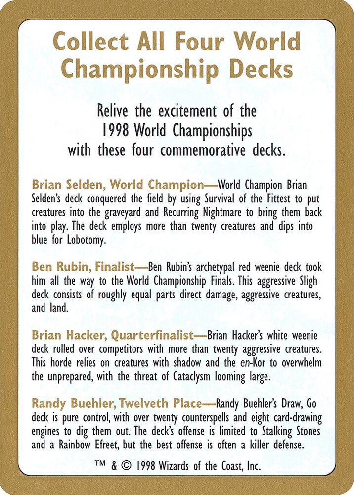 1998 World Championship Advertisement Card card from World Championship Decks