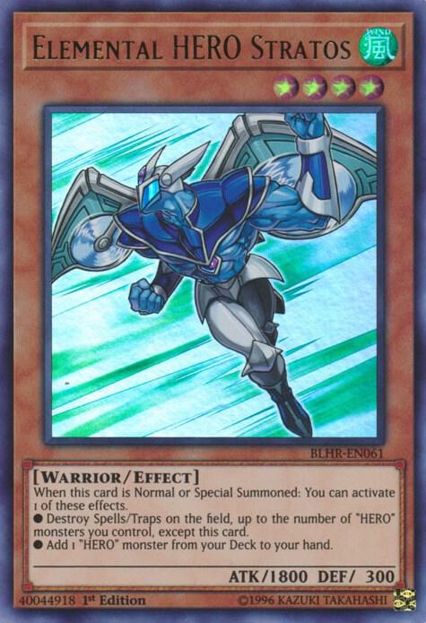 Elemental HERO Stratos BLHR-EN061 card from Battles of Legend: Hero's Revenge