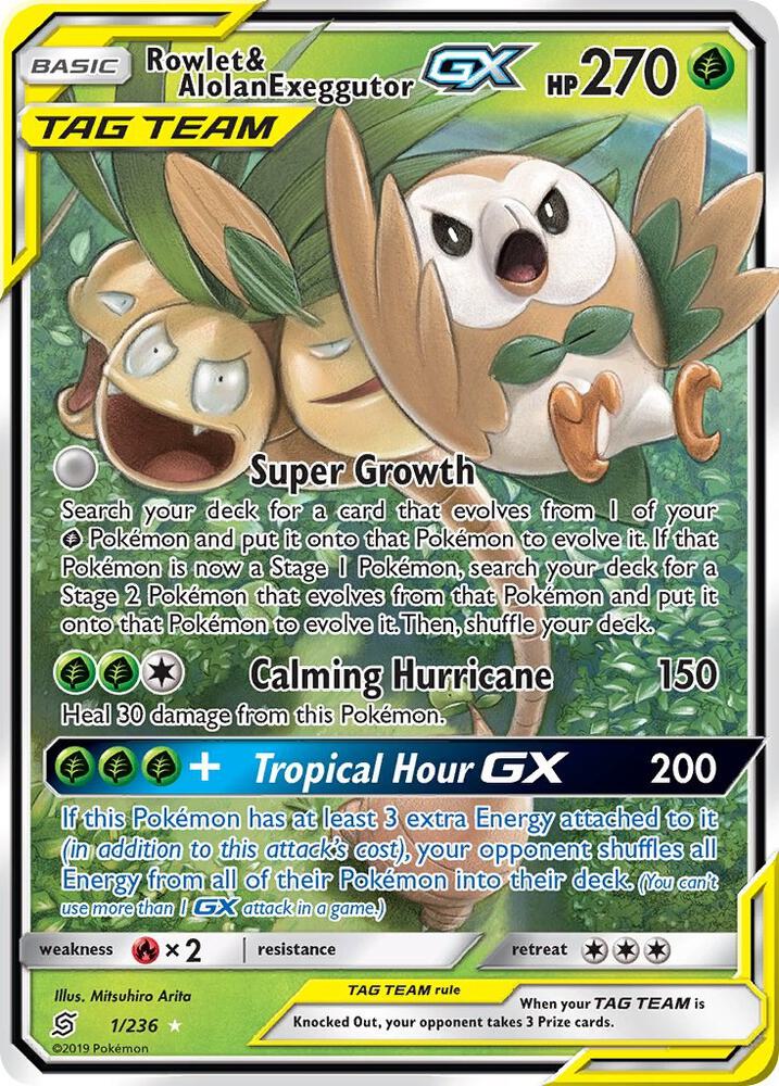Rowlet & Alolan Exeggutor GX 1/236 card from SM - Unified Minds