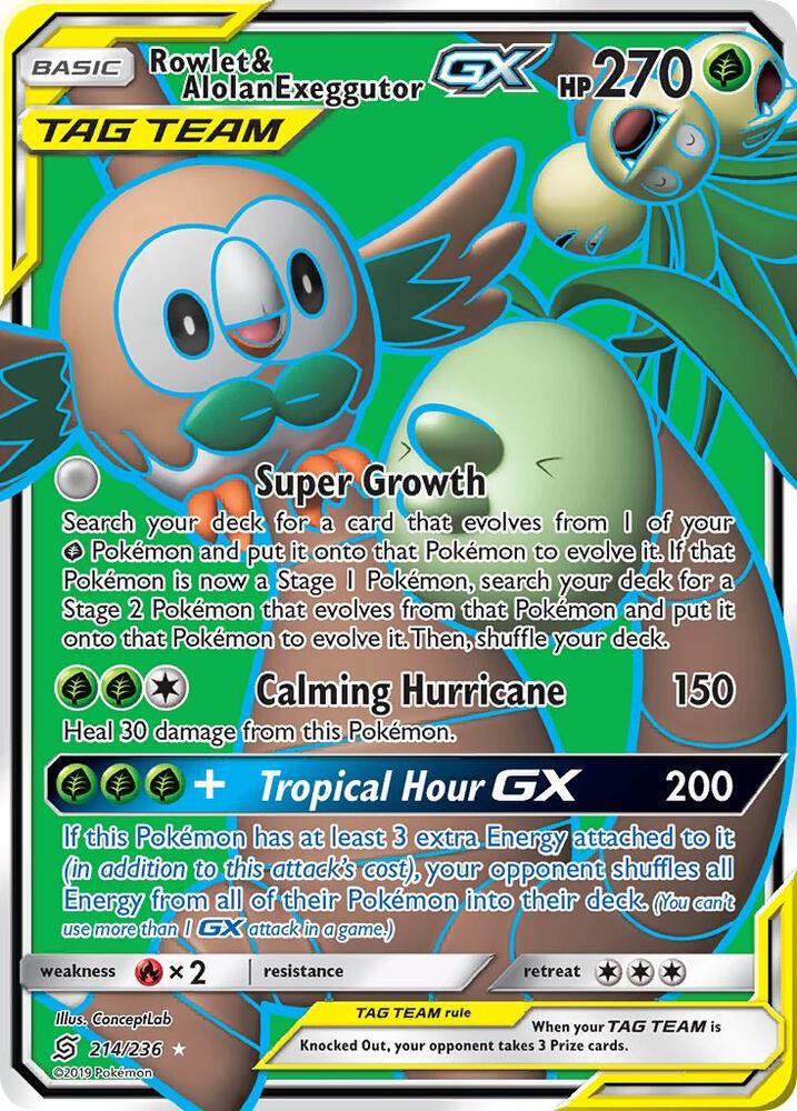 Rowlet & Alolan Exeggutor GX (Full Art) 214/236 card from SM - Unified Minds