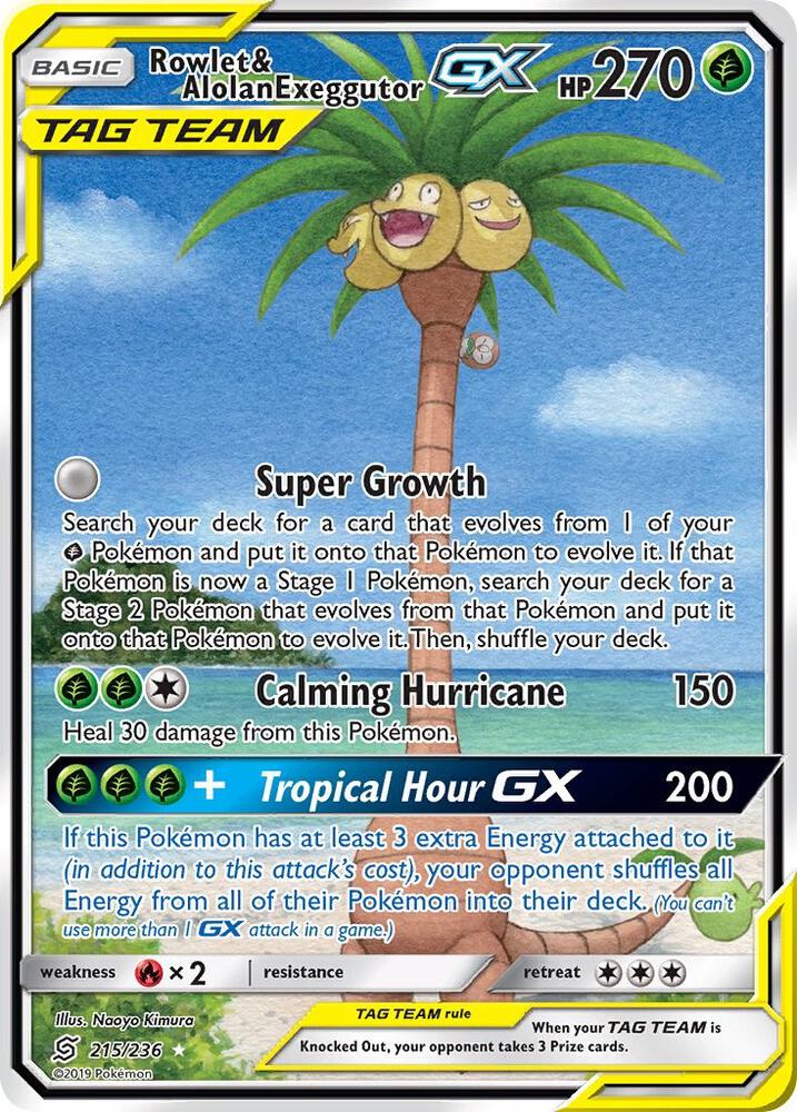 Rowlet & Alolan Exeggutor GX (Alternate Full Art) 215/236 card from SM - Unified Minds