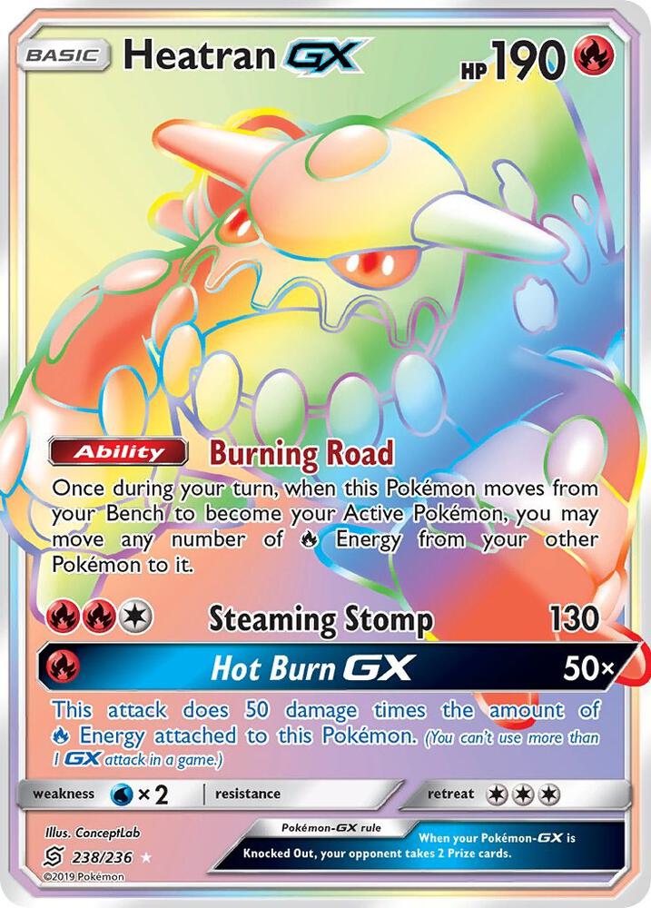 Heatran GX (Secret) 238/236 card from SM - Unified Minds