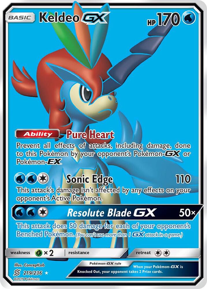 Keldeo GX (Full Art) 219/236 card from SM - Unified Minds