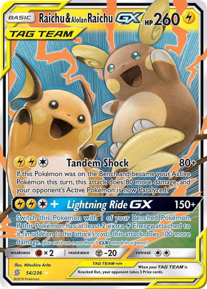 Raichu & Alolan Raichu GX 54/236 card from SM - Unified Minds