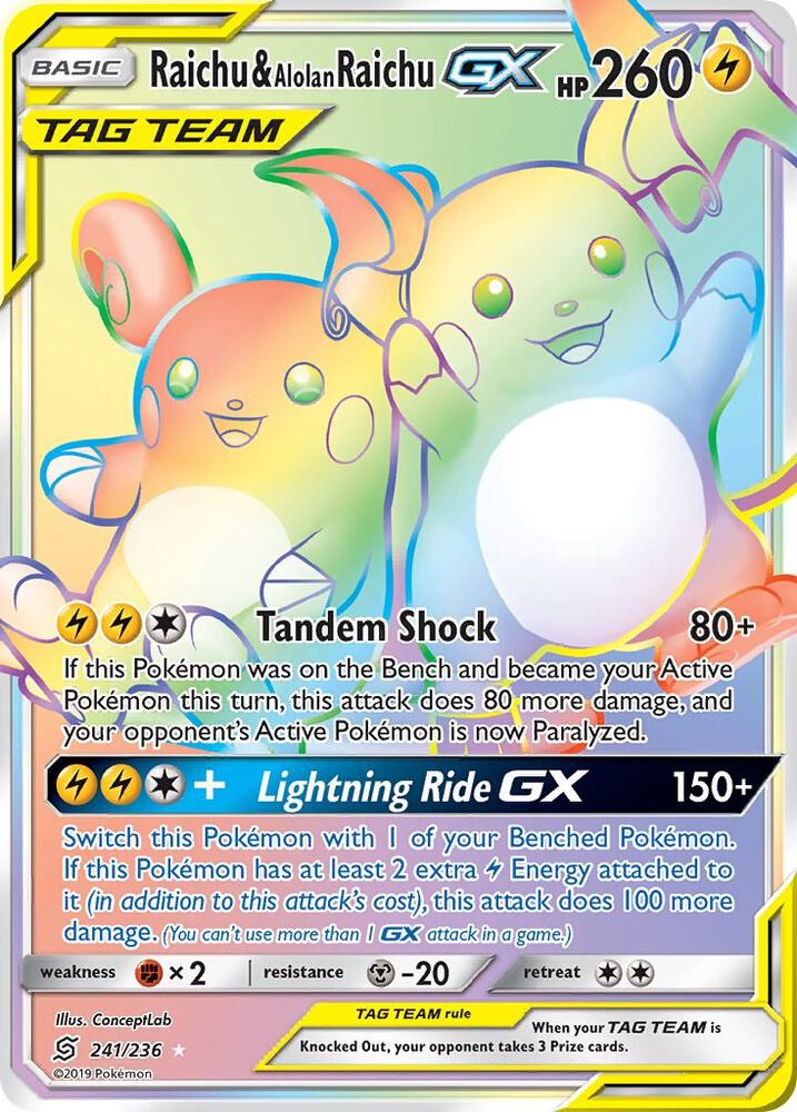 Raichu & Alolan Raichu GX (Secret) 241/236 card from SM - Unified Minds