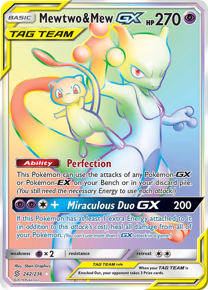 Mewtwo & Mew GX (Secret) 242/236 card from SM - Unified Minds