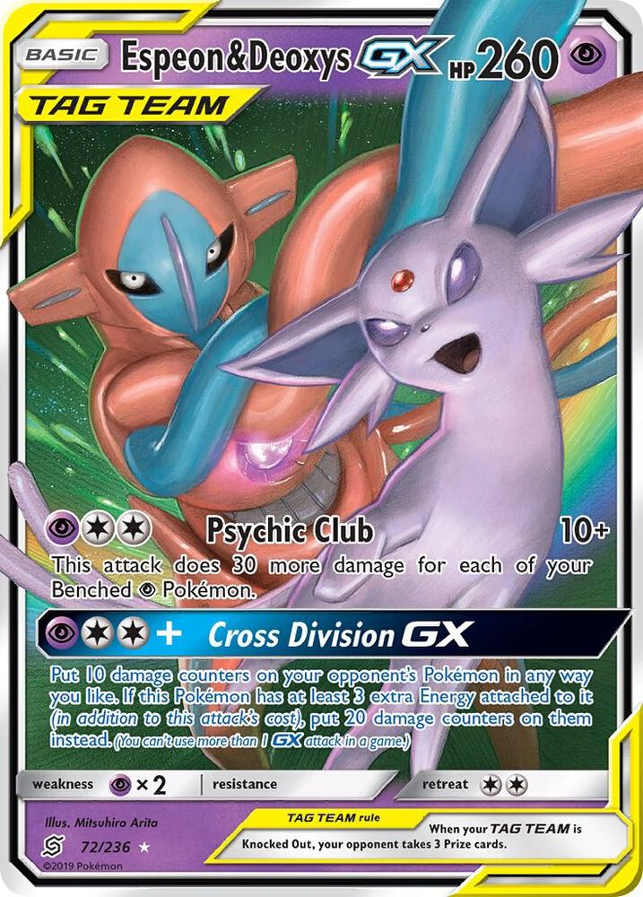 Espeon & Deoxys GX 72/236 card from SM - Unified Minds