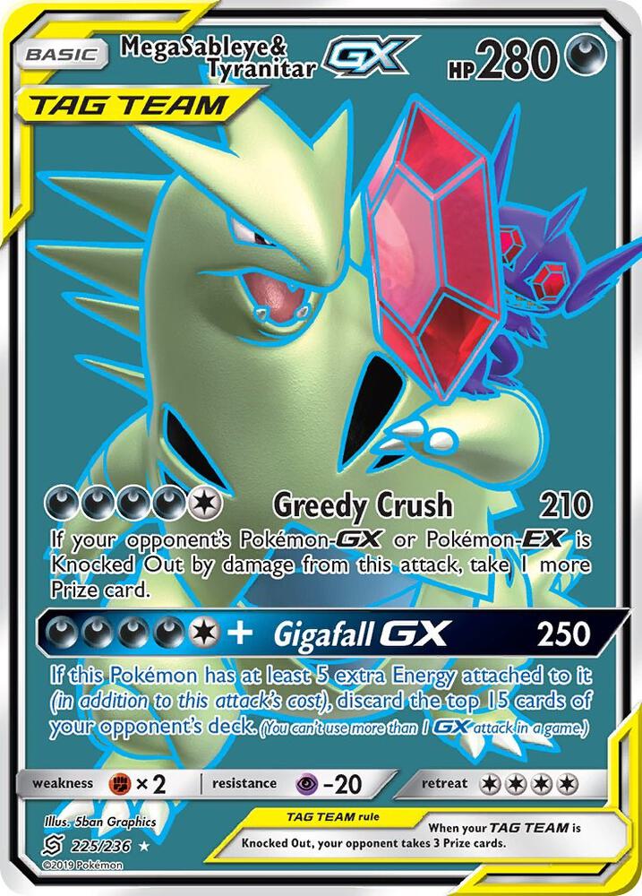 Mega Sableye & Tyranitar GX (Full Art) 225/236 card from SM - Unified Minds